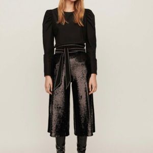 NEW Maje Black Sequin Wide Leg Gaucho Culottes Cropped Pants NWT